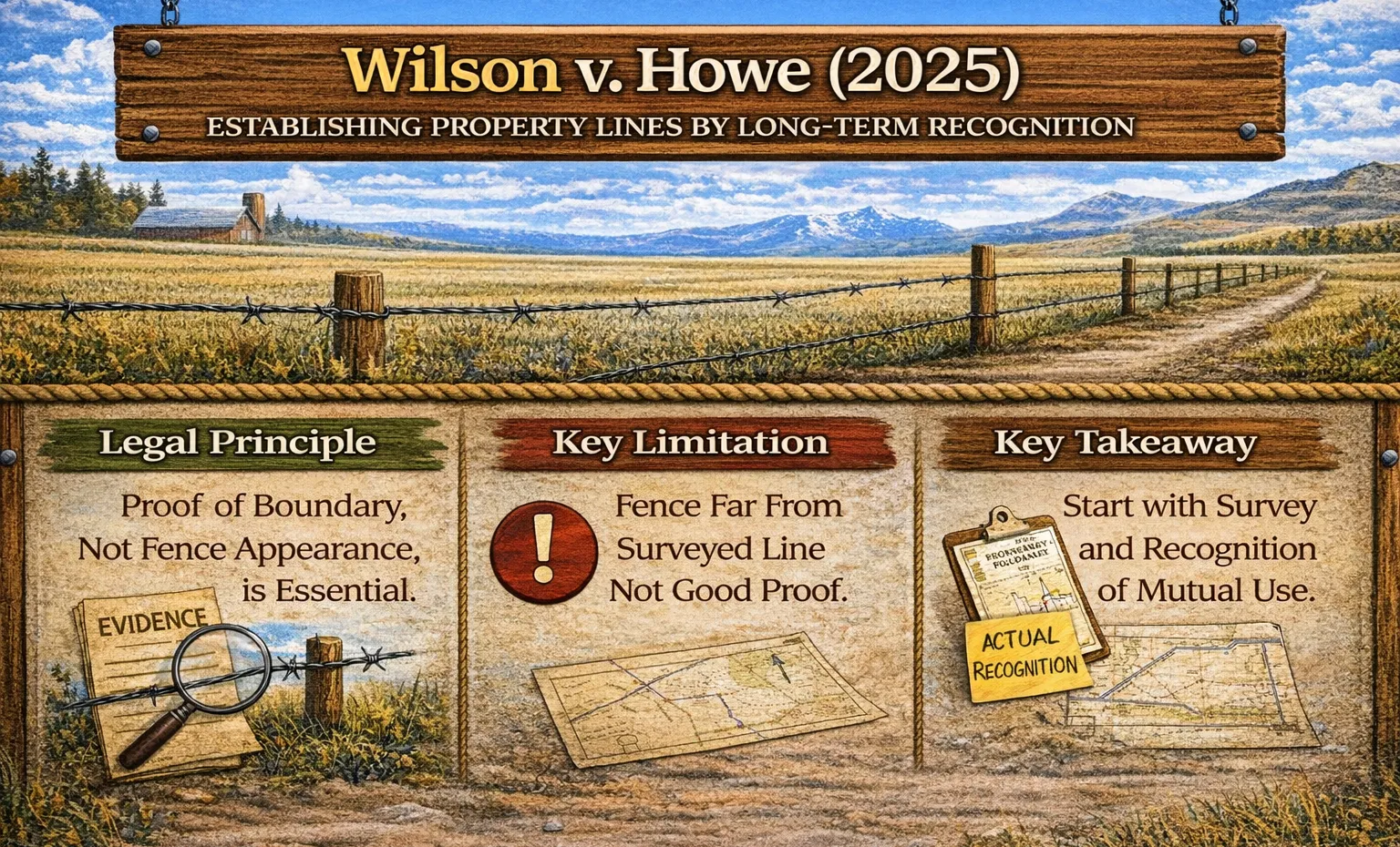 Modern Colorado case explaining that a fence alone doesn’t define a boundary—evidence of mutual recognition matters, a key issue for landowners evaluating property lines before a sale.