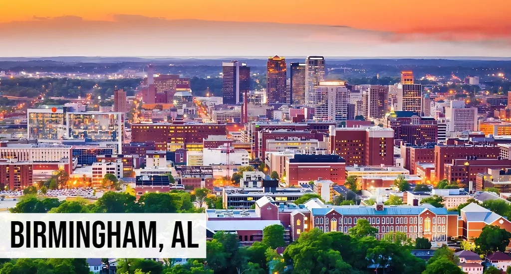 We Buy Land Alabama – Birmingham, AL Birmingham Alabama city view in Jefferson County—we buy rural land and infill lots in Hoover and Bessemer