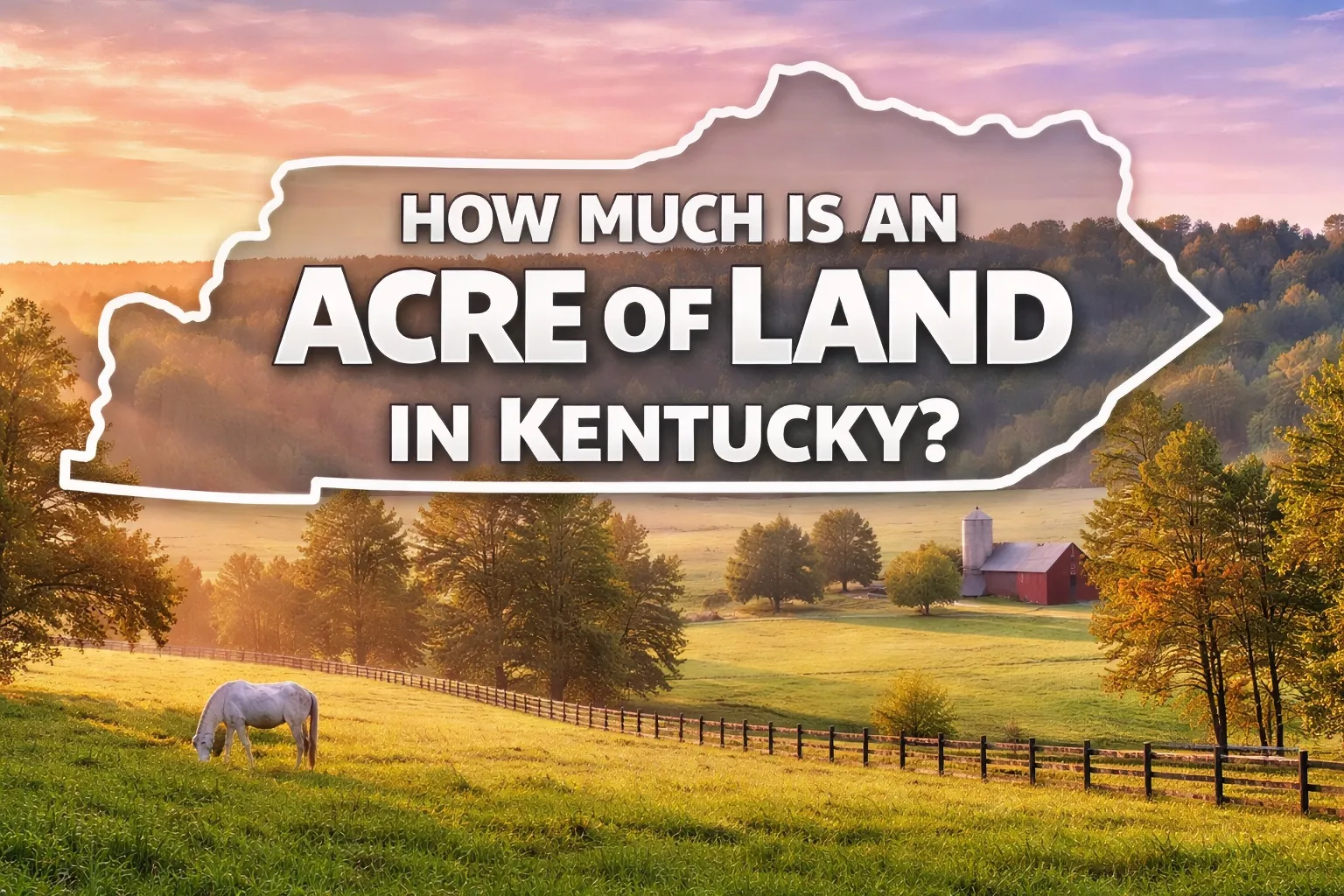 Rolling Kentucky farmland with barn and pasture showing typical land prices per acre in Kentucky where we buy acreage from rural landowners.