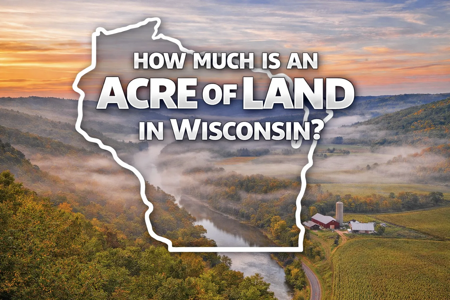 Early morning fog lifting over Wisconsin farmland and river bends—a peaceful look at the kind of rural land owners often decide to part with when the timing feels right.