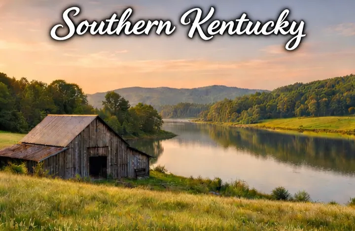 Southern Kentucky Land Buyers Peaceful Southern Kentucky countryside with barns and lakes where landowners sell rural acreage and farm property to Bubba Land Company.