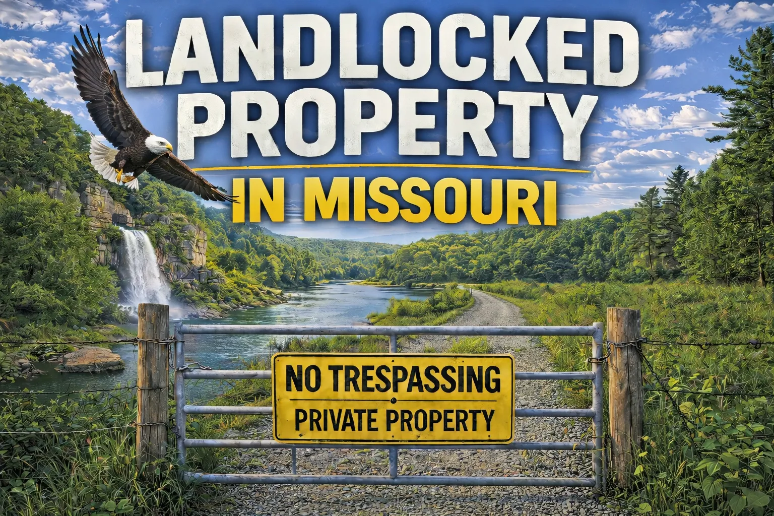 A secluded Missouri tract tucked behind a private gate shows what landlocked property can look like in rugged rural terrain.